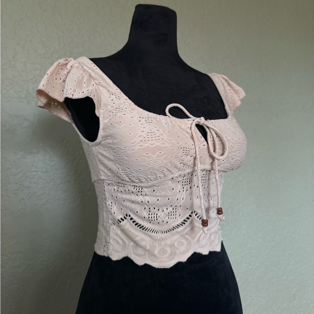 Square neck crop top neutral/tan